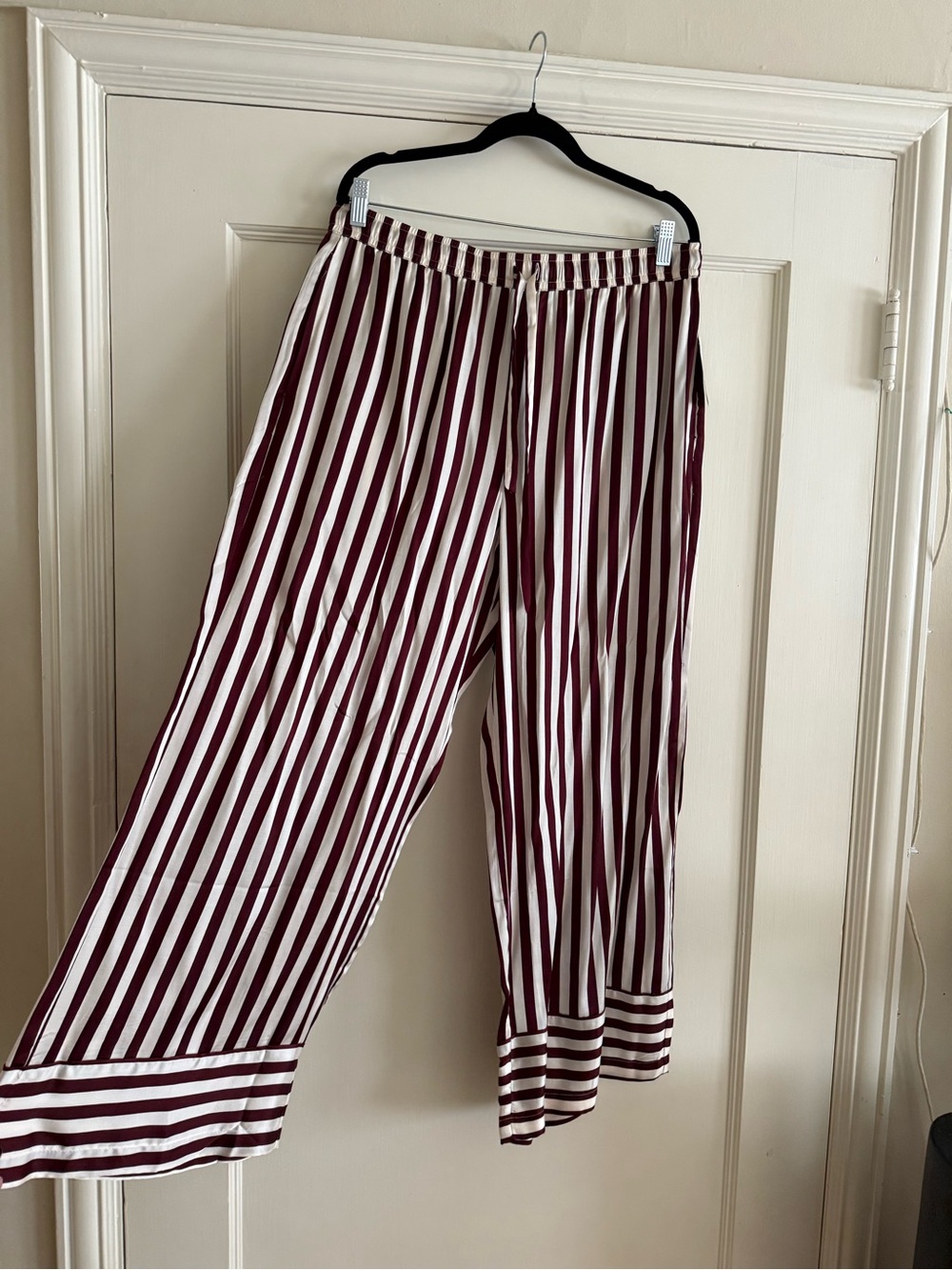 Anthropologie Burgundy & White Striped Wide-Leg Pants